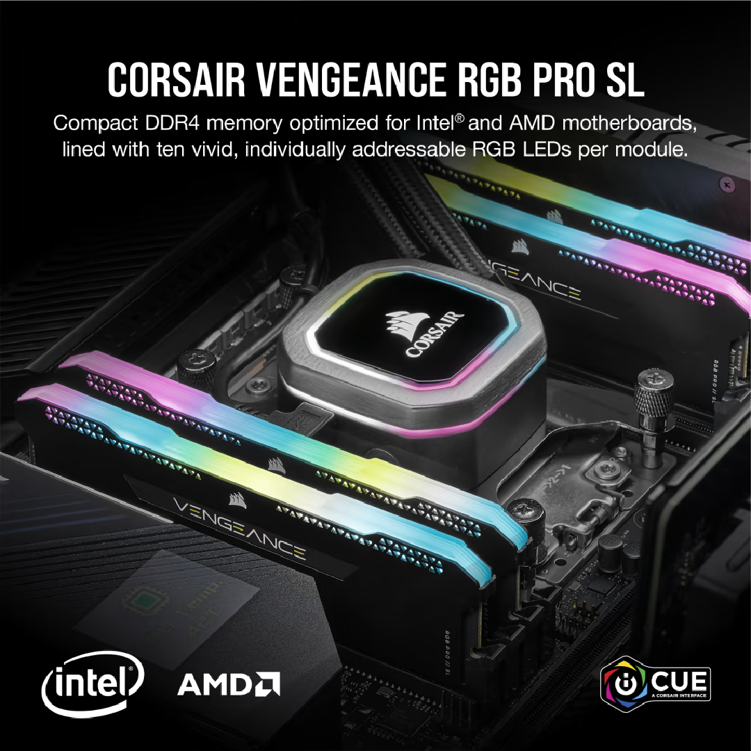 Corsair VENGEANCE RGB PRO SL 32GB (2x16GB) DDR4 DRAM 3200MHz C16 Memory Kit