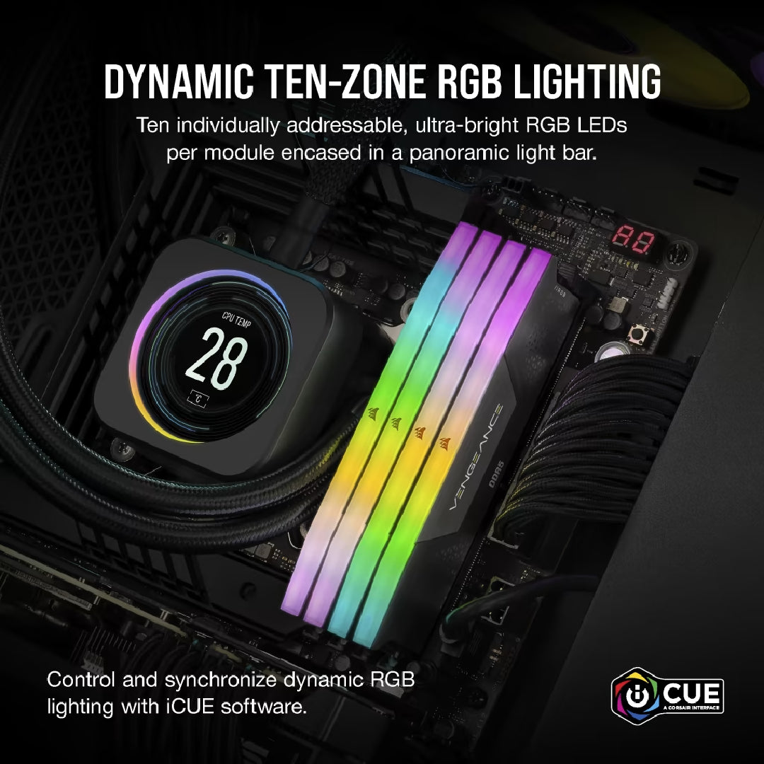 Corsair VENGEANCE RGB 32GB (2x16GB) DDR5 DRAM 5200MHz CL40 AMD EXPO & Intel XMP Memory Kit