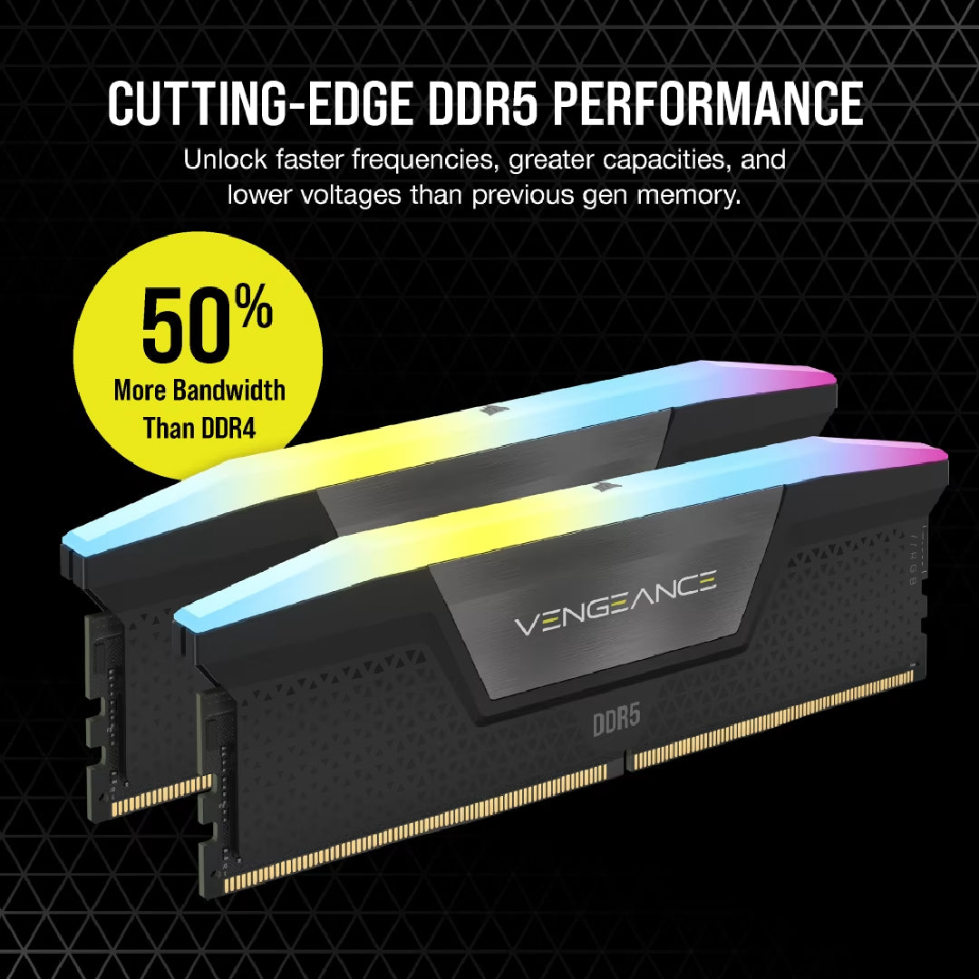 Corsair VENGEANCE RGB 32GB (2x16GB) DDR5 DRAM 6400MHz CL36 AMD EXPO & Intel XMP Memory Kit