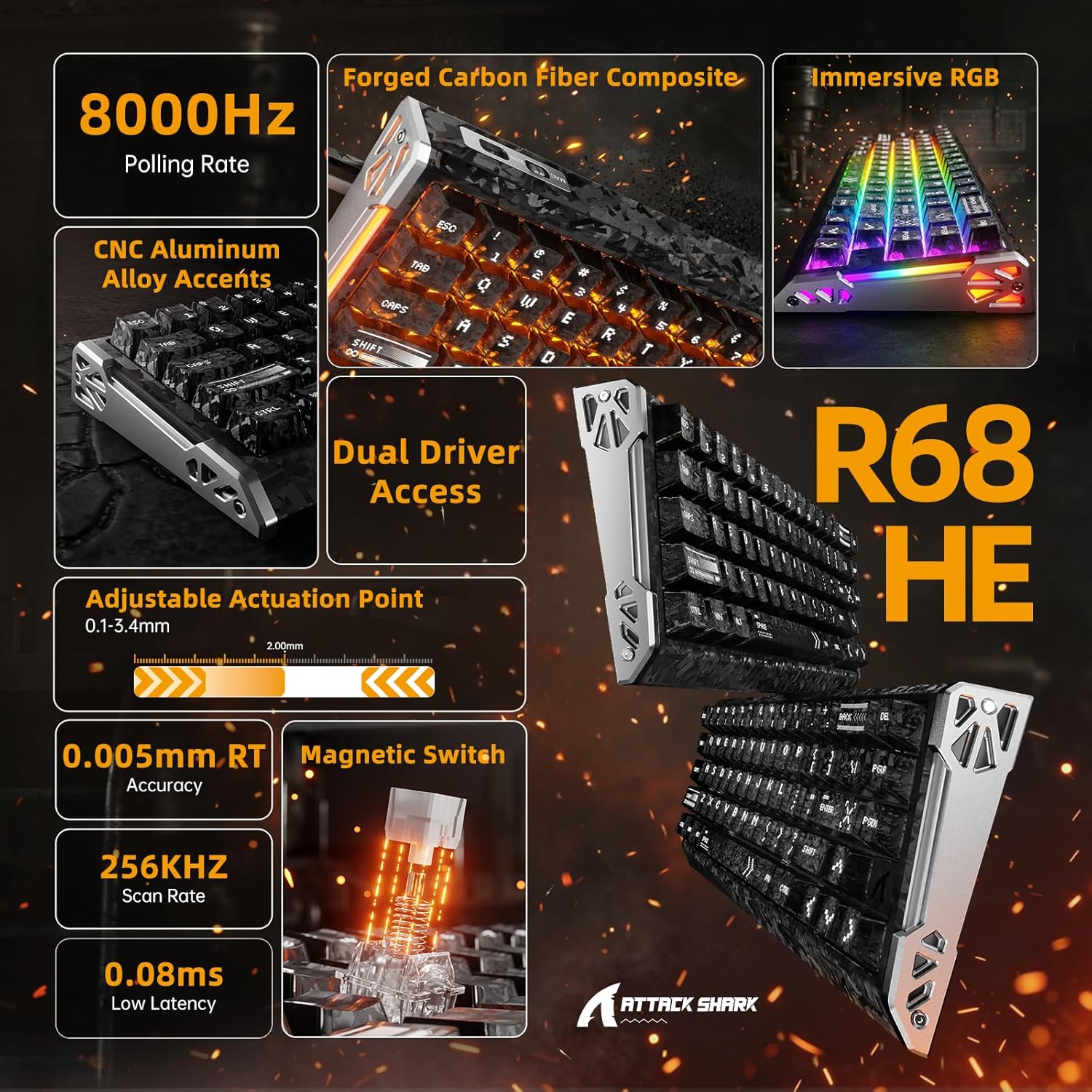 ATTACK SHARK R68 HE Carbon Fiber | Magnetic Switch | 60% | Wired