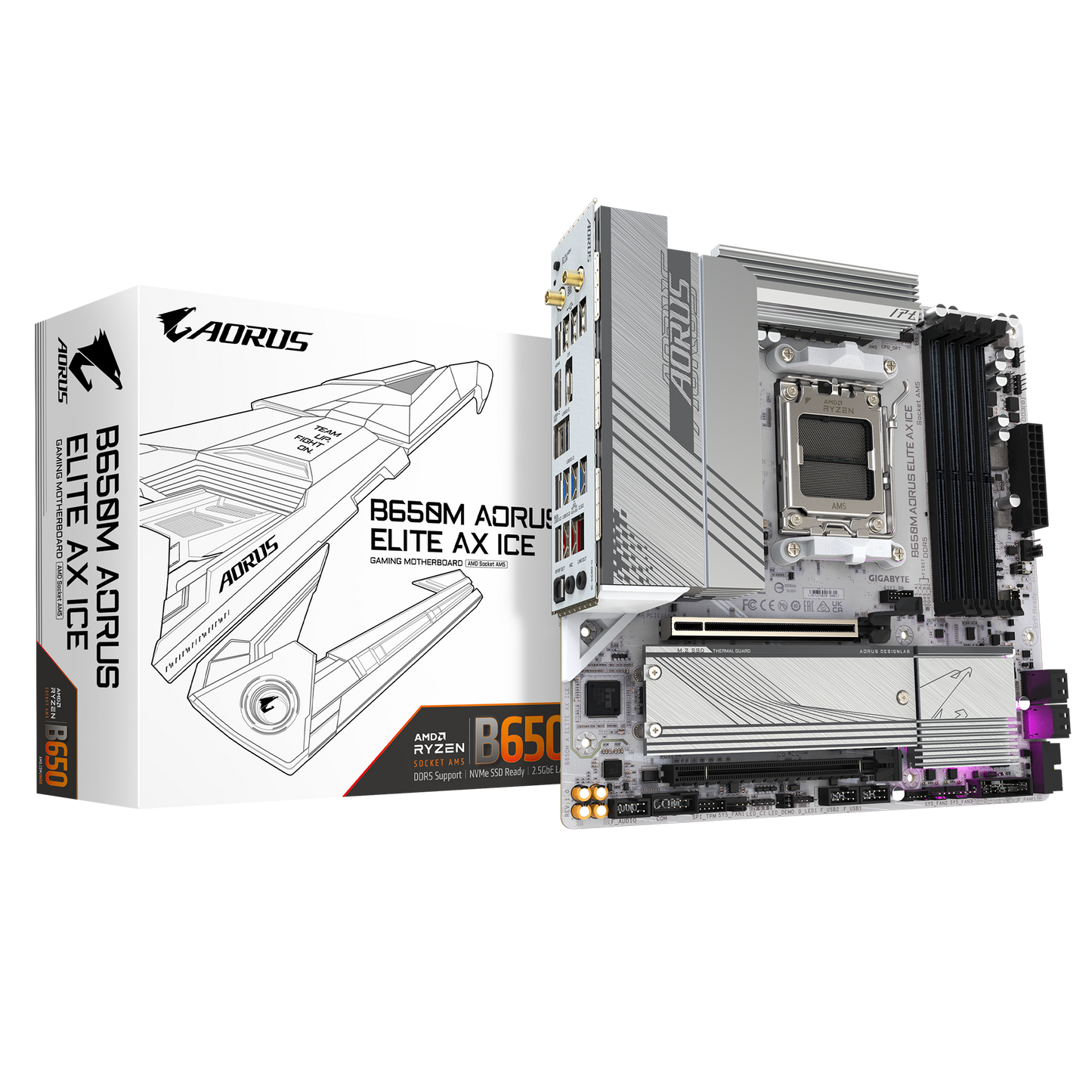 Gigabyte B650M Aorus Elite AX ICE - DDR5 AMD AM5 microATX Motherboard