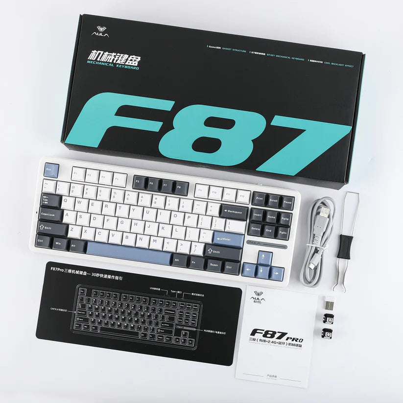 AULA F87 Pro TenKeyLess (TKL) - 2.4Ghz/Bluetooth/USB-C Wireless Gaming Keyboard