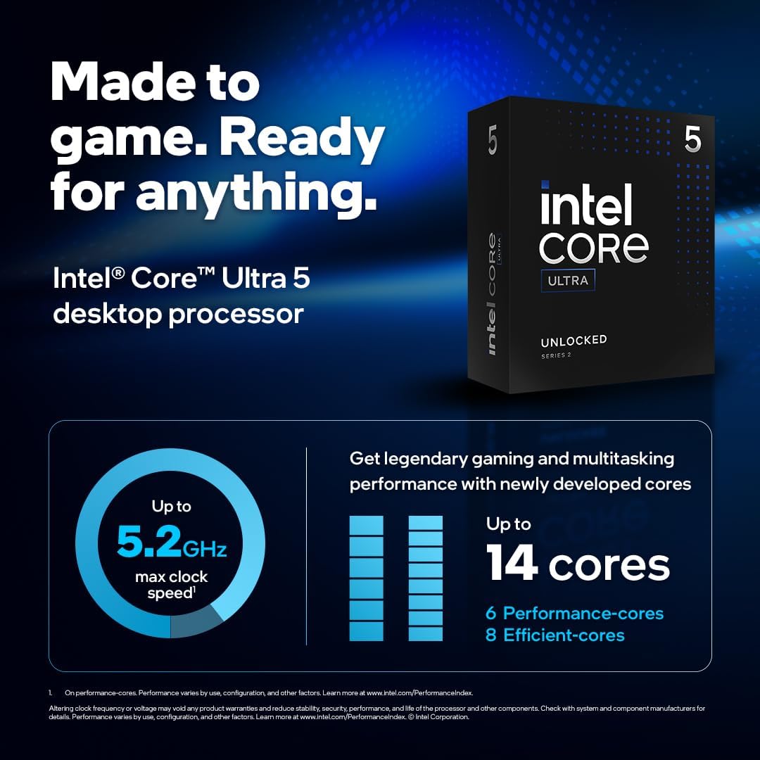 Intel Core Ultra 5 245K Desktop Processor | 14 Cores, 14 Threads, FCLGA1851 Socket, Unlocked Series 2