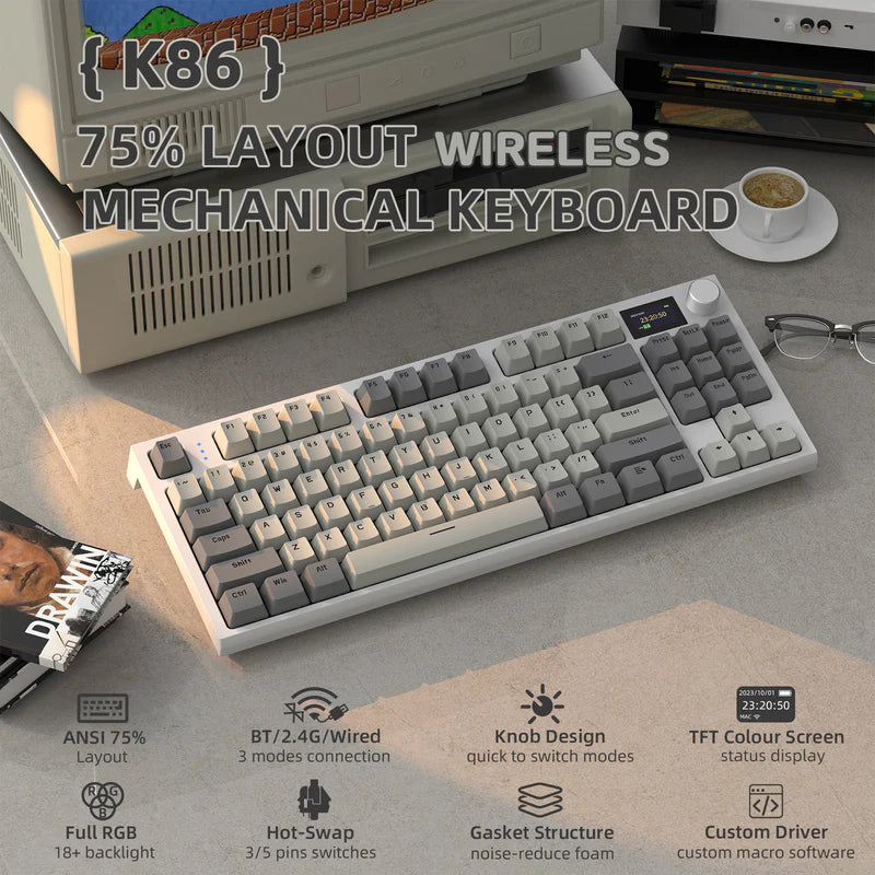 ATTACK SHARK K86 Wireless Mechanical Keyboard - Retro Grey