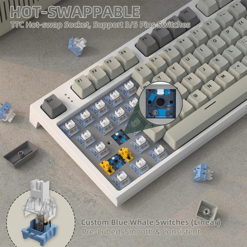 ATTACK SHARK K86 Wireless Mechanical Keyboard - Retro Grey