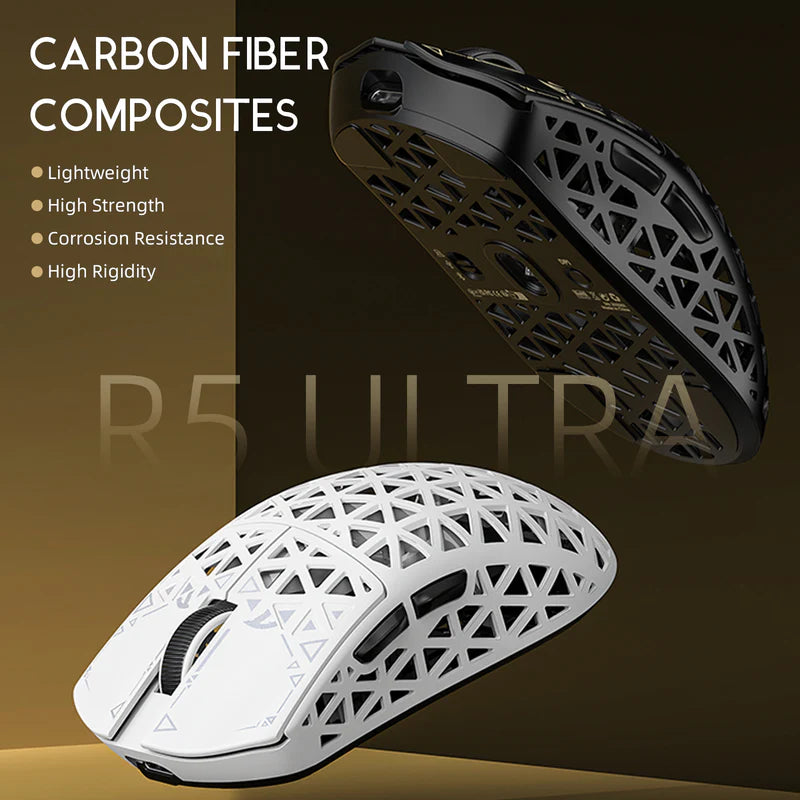ATTACK SHARK R5 Ultra Carbon Fiber Wireless 8K PAW3950MAX Gaming Mouse with 8K Coiled Cable - BLACK | WHITE