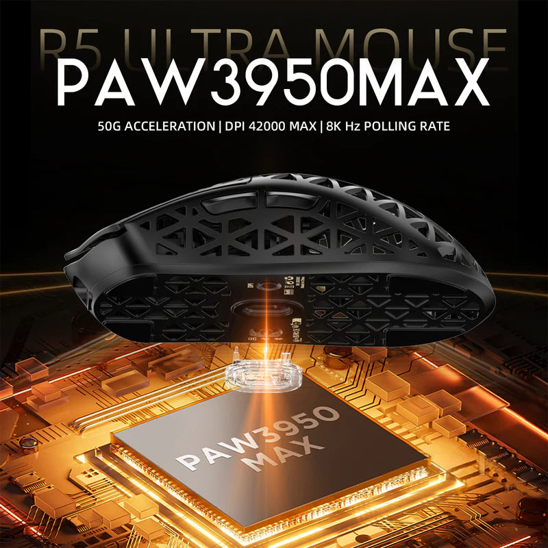 ATTACK SHARK R5 Ultra Carbon Fiber Wireless 8K PAW3950MAX Gaming Mouse with 8K Coiled Cable - BLACK | WHITE