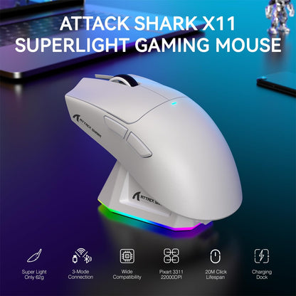 ATTACK SHARK X11 Wireless Gaming Mouse with Charging Dock - BLACK | WHITE