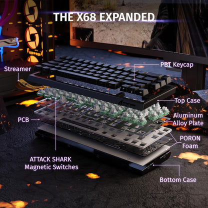 ATTACK SHARK X68 HE Rapid Trigger 60% Wired 8KHz Magnetic Keyboard