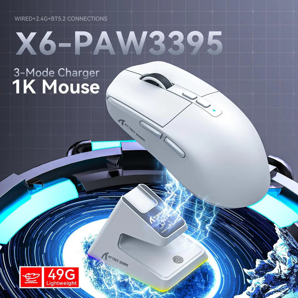 ATTACK SHARK X6 Wireless Gaming Mouse with Charging Dock - BLACK | WHITE